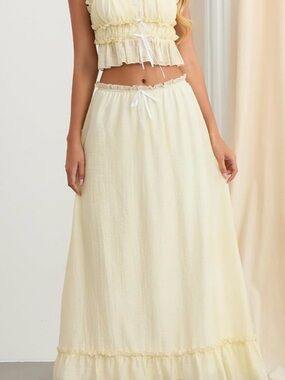 Light Cream Maxi Skirt with Ruffled Hem